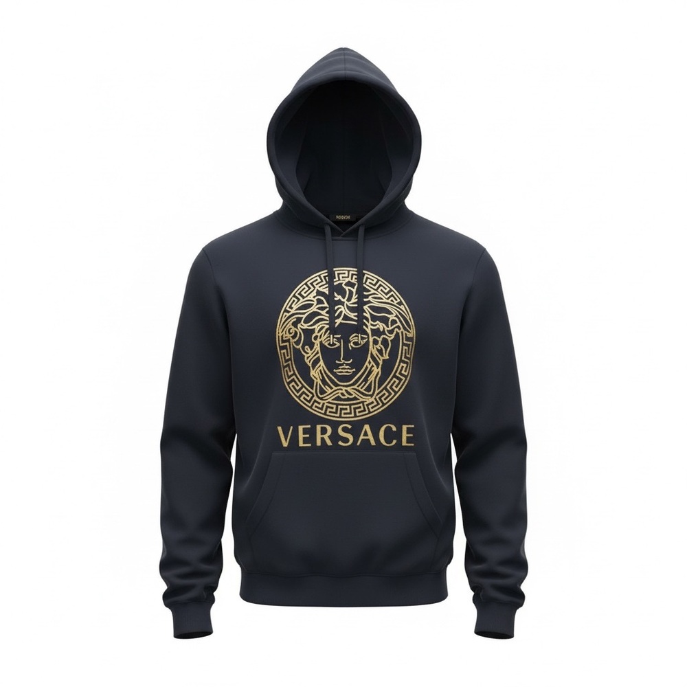 Versace Black Hoodie with Gold Medusa Design